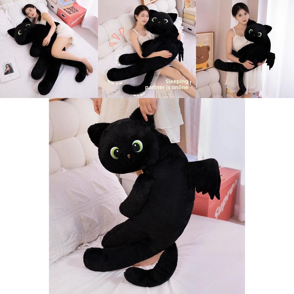Plush Black Cat Pillow Large Cute Animal Toy For Bedroom Decor And Gift