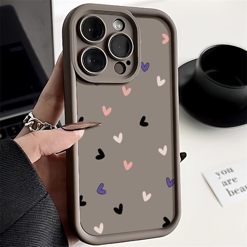 Husă pentru telefon din Tpu Candy Color pentru iPhone 16 Pro 15 14 Plus 13 12 11 Pro Max Xs Xr 8 7 Anti-șoc, model Love Hearts, husă de protecție moale pentru lentile
