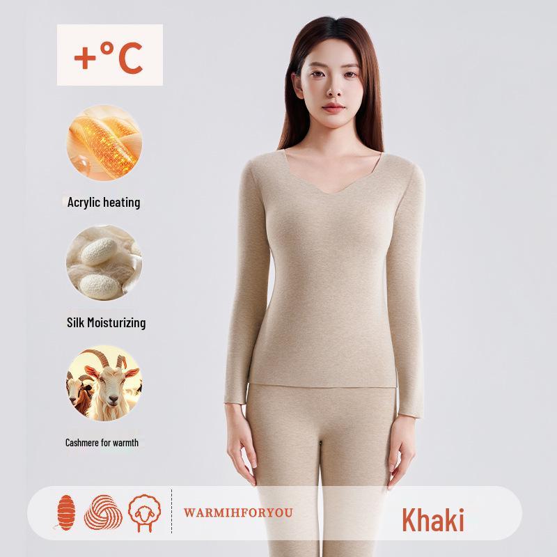 Women's 2025 Seamless Fleece-Lined Antibacterial Turtleneck & Pants Set - Warm Winter Long Johns