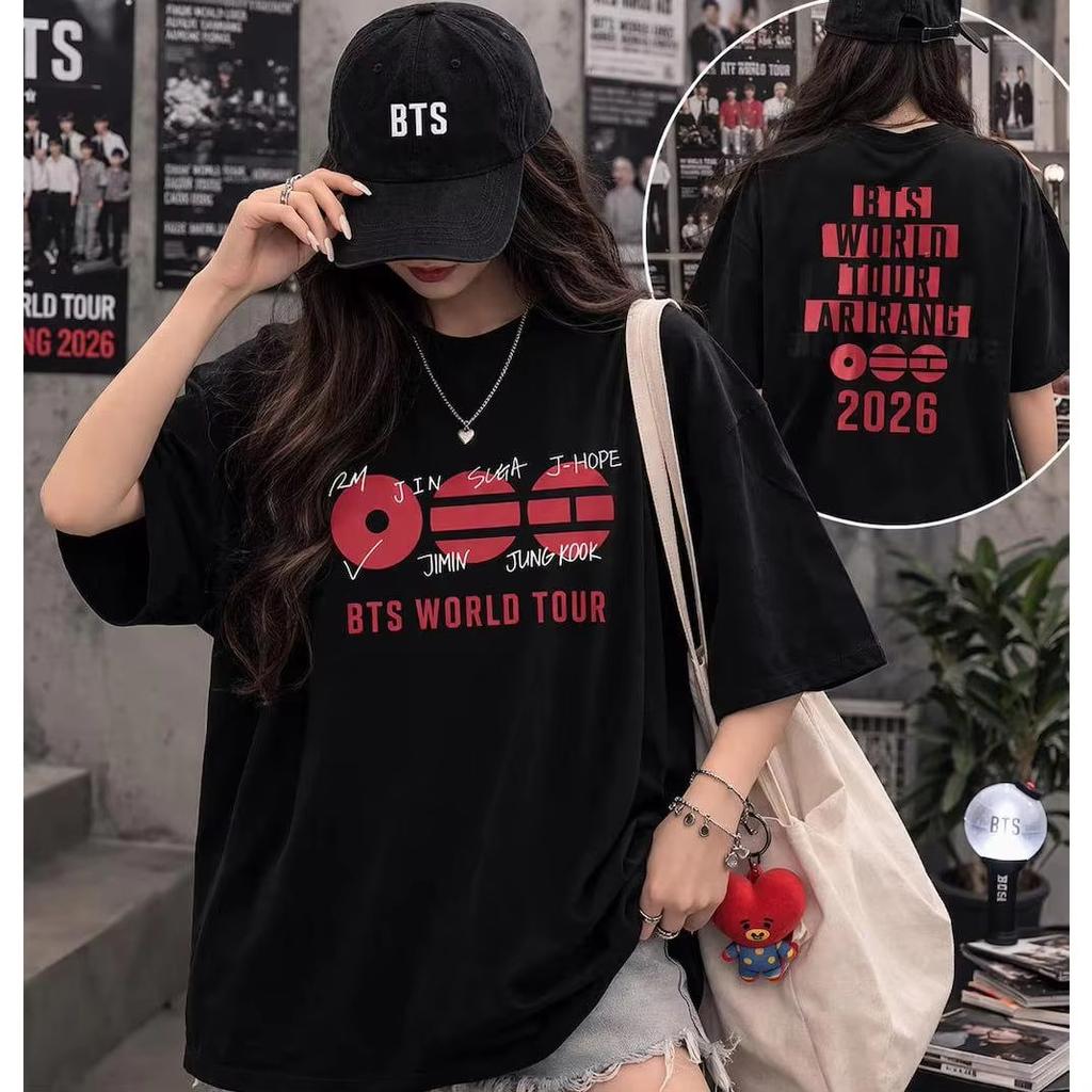 BTS 2026 World Tour Arirang Album Graphics Unisex Cotton Tshirt, Korean Kpop Boy Band Men's Women's Retro Y2k Fashion Shirt
