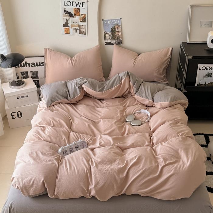 new solid color washed cotton four-piece set Shuangpin student dormitory single bedding three-piece set