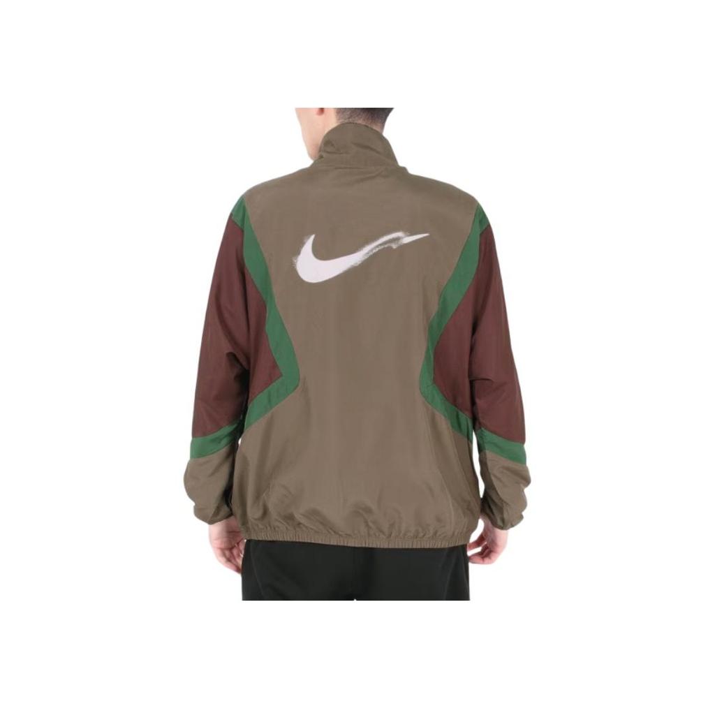 Nike Color Block Brand Logo Stand Collar Zip Long Sleeve Loose Jacket Men jackets Brown HV4886-004