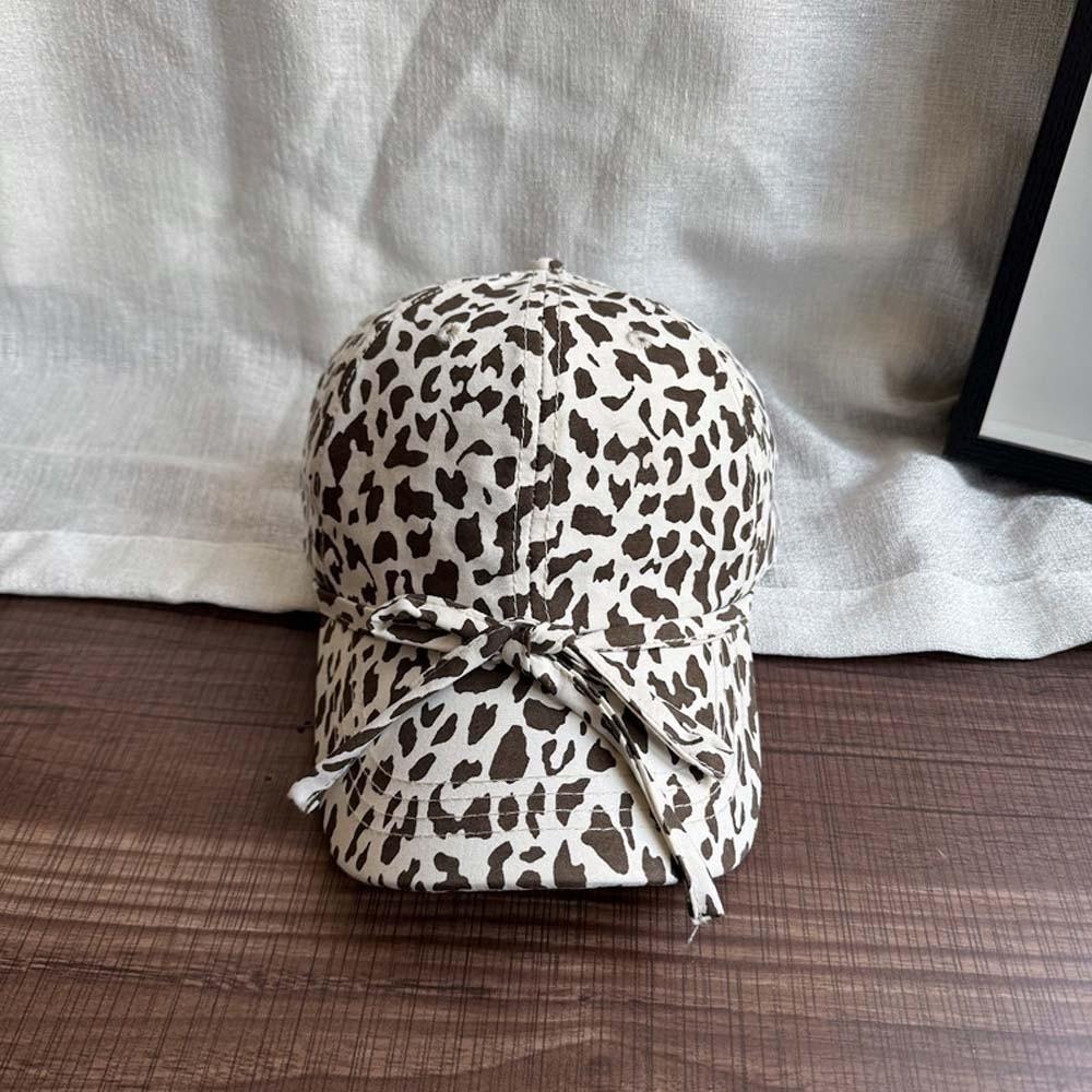Adjustable Leopard Print Bow Baseball Cap Sunshade American Style Casquette Y2K Peaked Hat Sports