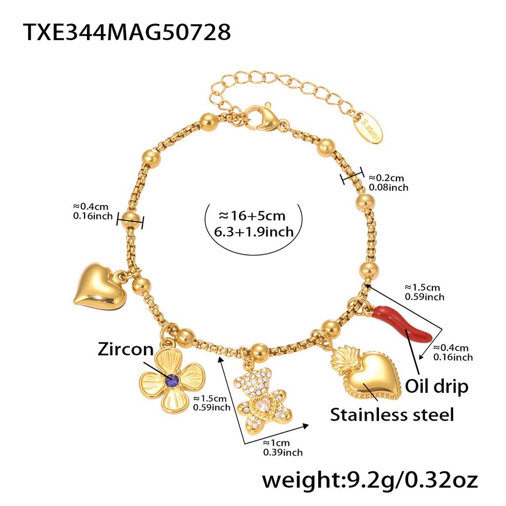 Multi Charms Necklace Bracelet In 18k Gold Plated Stainless Steel Necklaces Matching Bracelets Jewelry Set For Women