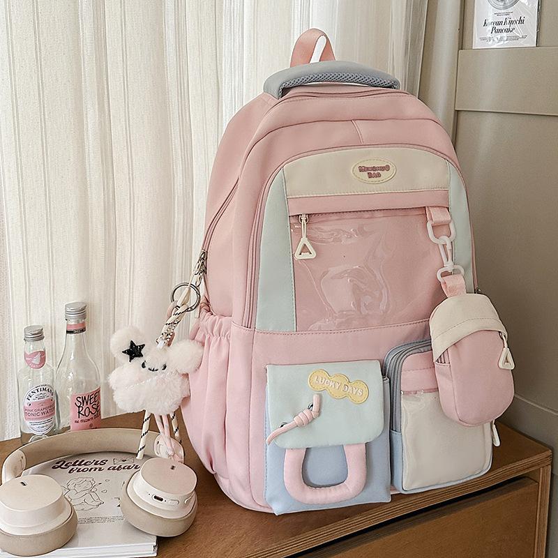New Japanese ins fresh and sweet contrasting colors splicing bar pain bag girl junior high school students large-capacity backpack