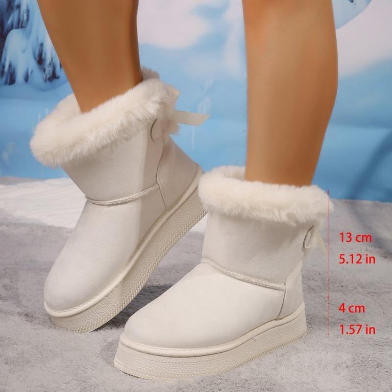 Large Size Thick-soled Snow Boots for Women's Autumn and Winter New Rear Bow Velvet Thickened Cotton Shoes for Women