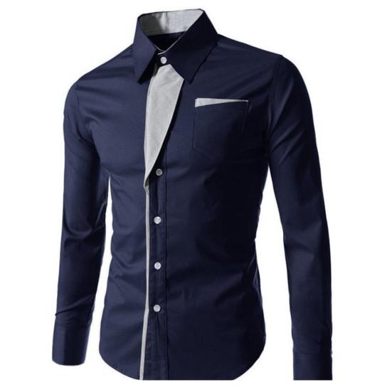 Herren Farbblock Streifen Slim Fit Langarm Button Down Kragen Hemd Top