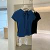 Bow Strap U-shaped Hollow Slim Round Neck Short Top Women's Summer Front Shoulder Slim Short-sleeved T-shirt