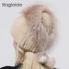 Neue Stil Echte Nerz Pelzmütze flauschige Winter Dame Natürliche Fuchs Pelz Beanie Ball Hut Stricken Warme Echte Nerz Pelz Kappe Luxus frauen Hut