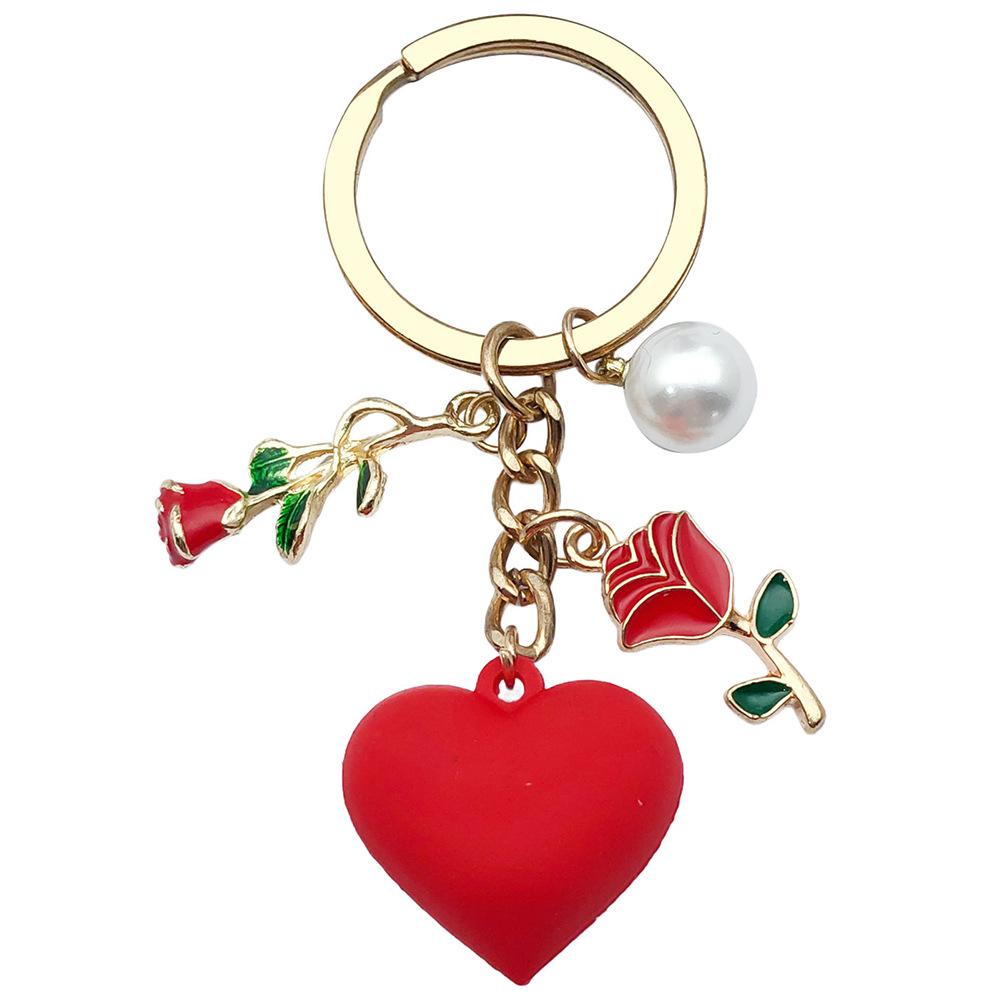 New Love Rose Pearl Pendant Keychain Girl Heart Sweet and Cute Backpack Jewelry Pendant Decoration