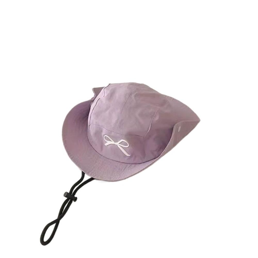 

Anti-UV Children s Fisherman Hat Bow Embroidery Bucket Cap New Summer Kid Sunhat for Girls Boys фіолетовий
