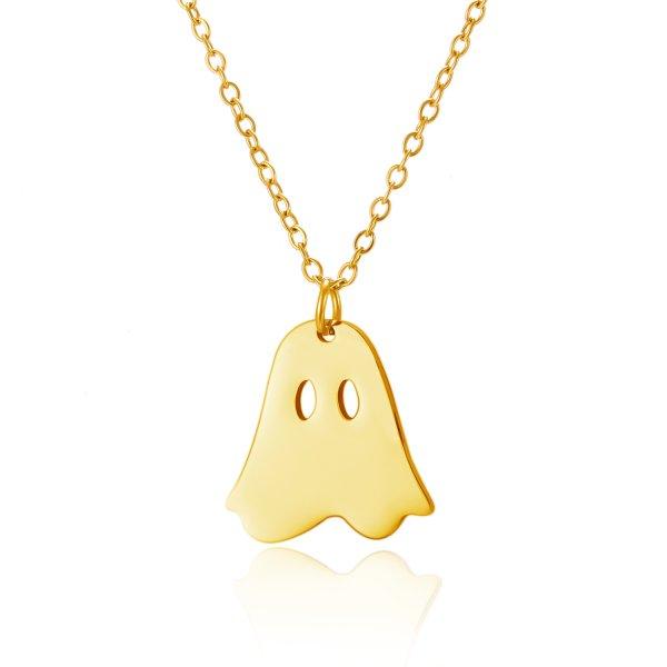 316L Stainless Steel Halloween Ghost Pendant Pumpkin Necklace for Women Men Gold Color Cat Necklace Friendship Jewelry Gift