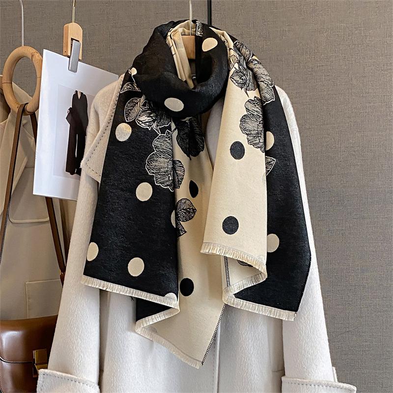 Women Flowers Winter Thicken Cashmere Scarf Bohemian Style Shawl Wraps Dot Pattern Lady Pashmina Echarpe Poncho Stoles