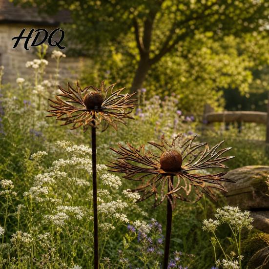 Weather-resistant Garden Stake Vintage Rustic Cornflower Metal Stake Weathered Iron Flower Sculpture with Hollow Nature-inspired Art Carving Outdoor