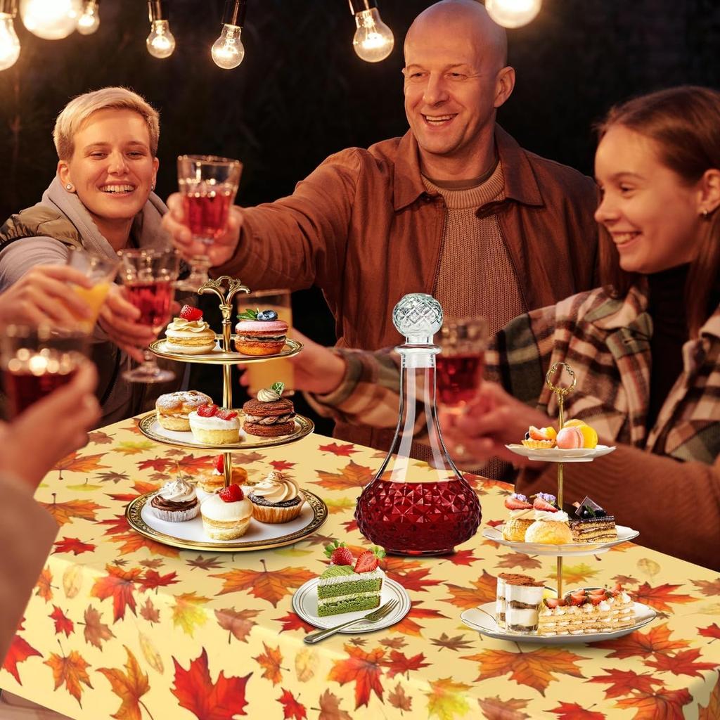 Thanksgiving Tablecloth Plastic, Fall Tablecloth, 2 Pack Disposable Table Cloth Table Decor Autumn Maple Leaf Rectangle Tables Cover for Autumn Fall