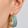 Concise  Synthetic Turquoise Inlaid Hoop Earrings Women's Vintage Elegant Golden Plated Banquet Jewelry Accessory Crafts