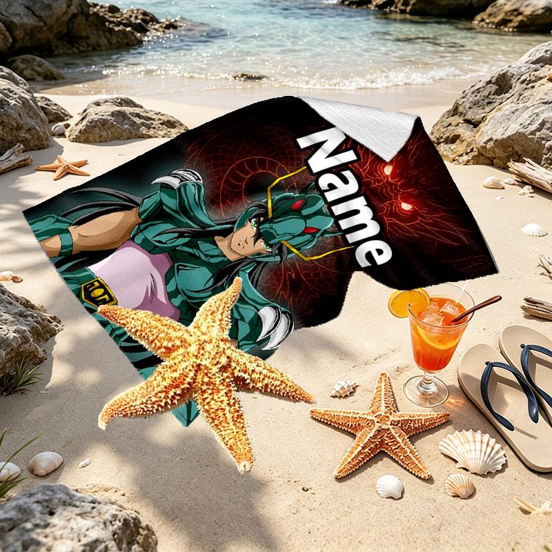 Custom Name Personalized Saint Seiya Print Beach Towel, for Trip Camping Beach Party Home Decor, Birthday Gift for Family & Friends
