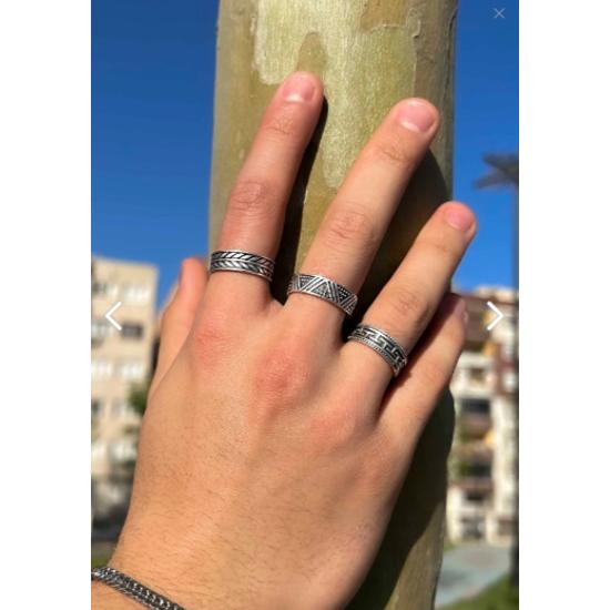 Unisex Versilbertes Dreiecksmuster Labyrinth Caesar Blütenblatt Modell Ehering Verstellbares Ringset