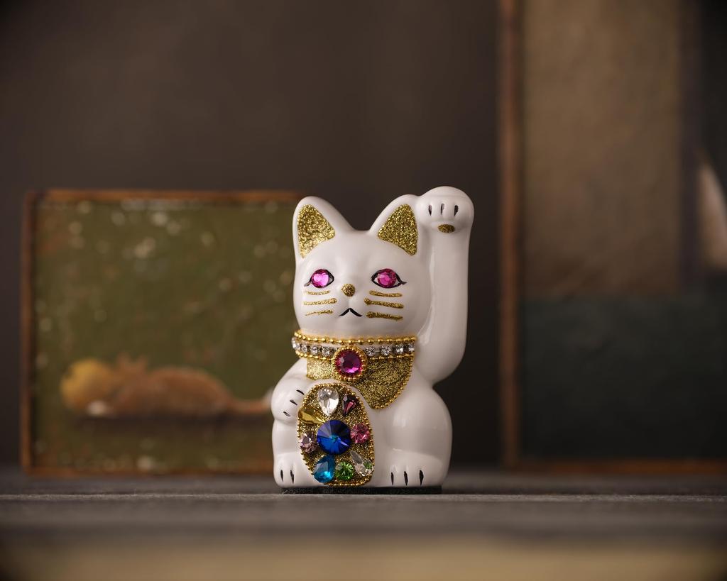 Glückskatze Schmuck Katze Mehrfarbig Linke Pfote erhoben Keramik Glückskatze Glücksbringer Feng Shui Ornament (S-SIZE Weiß) / _ Glückskatze (jwc_S Weiß)