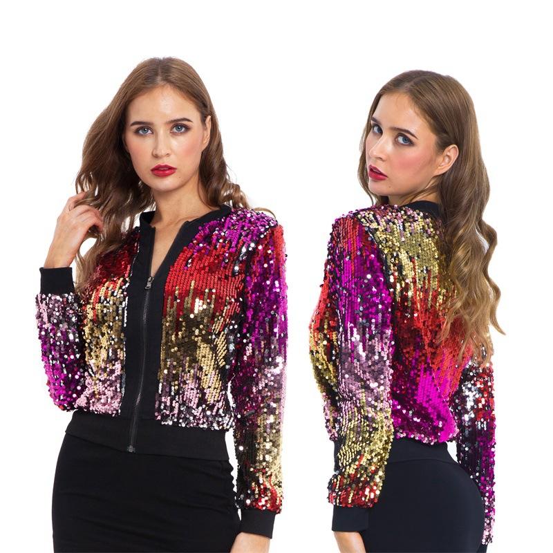 Autumn Sequins Gradient Colourful Women's Sweatshirt Jacket