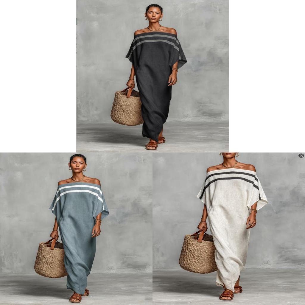Polyester Striped Loose Fit Dress For Casual Spring Fashion