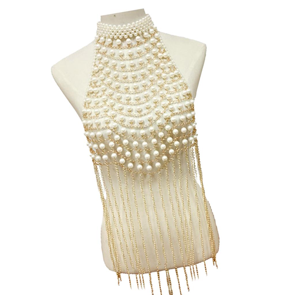 Adjustable Length Elegant Pearls Body Chain Sensual Chest Jewelry Accessory Portable for Beach and Evening Wear