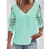 A New Summer Casual And Sweet Solid-color V-neck Lace Five-quarter Sleeve Women's T-shirt For Ladies