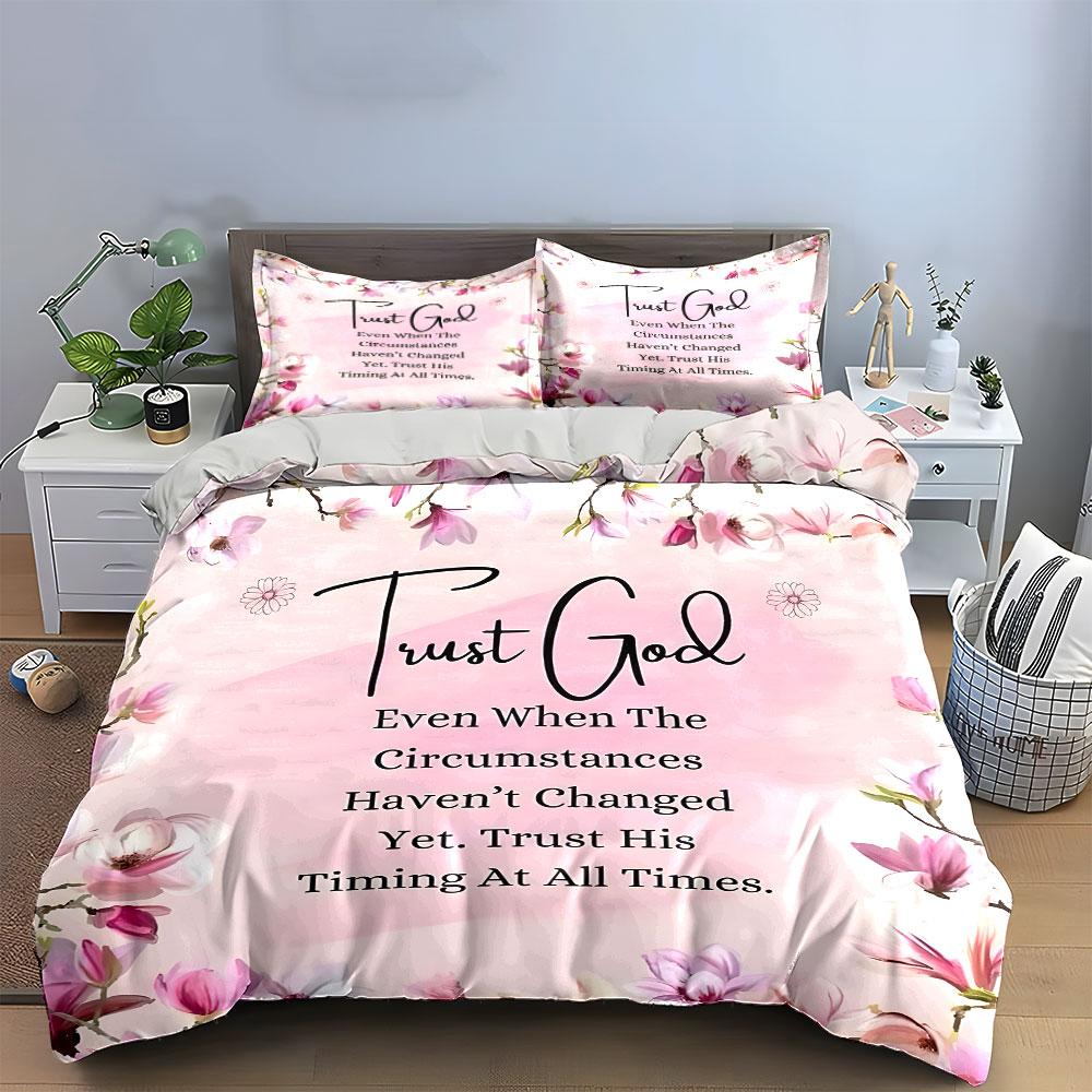 Floral-Inspired Faith Wall Decor Kid'S And Adults' Bedroom Decor, Exquisite Three-Piece Bedding Set Gift