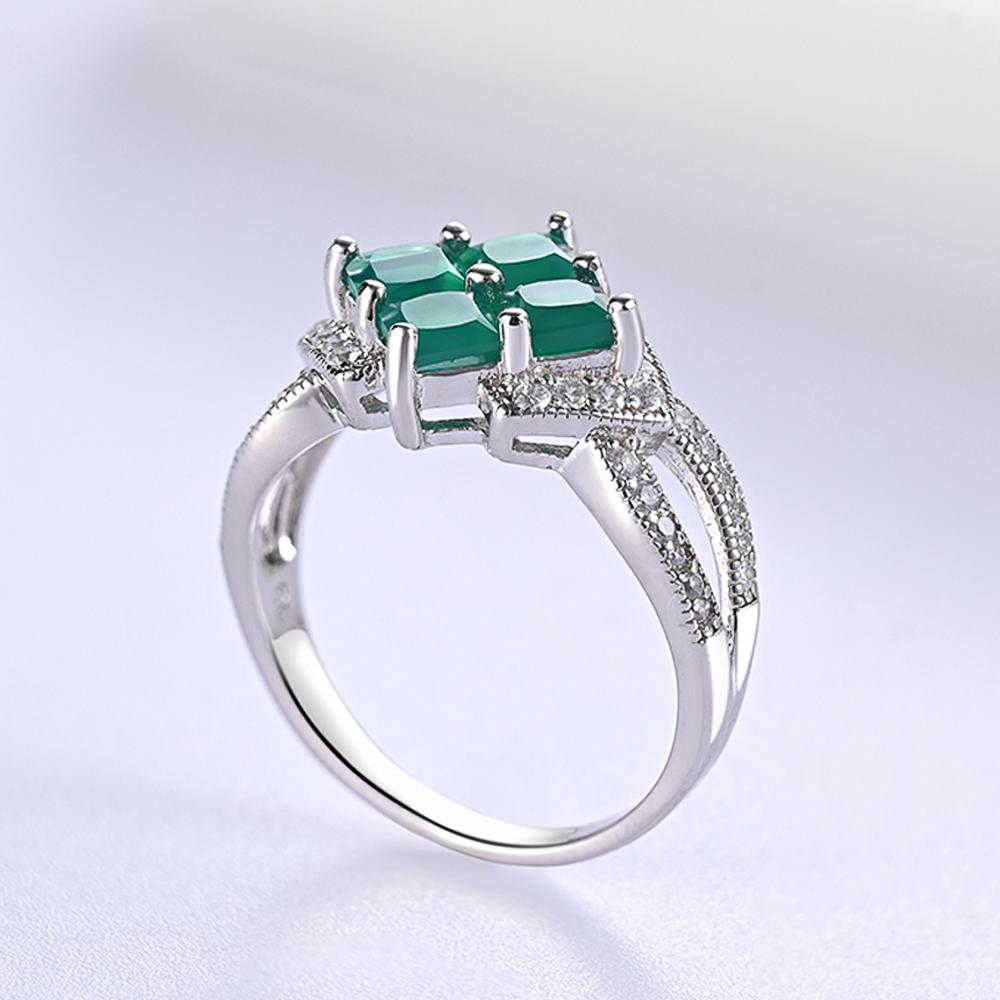 Naturgrüne Achat Quadrate Edelsteine Ring für Frauen 925 Sterlingsilber Schmuck Elegant Schönes Geschenk