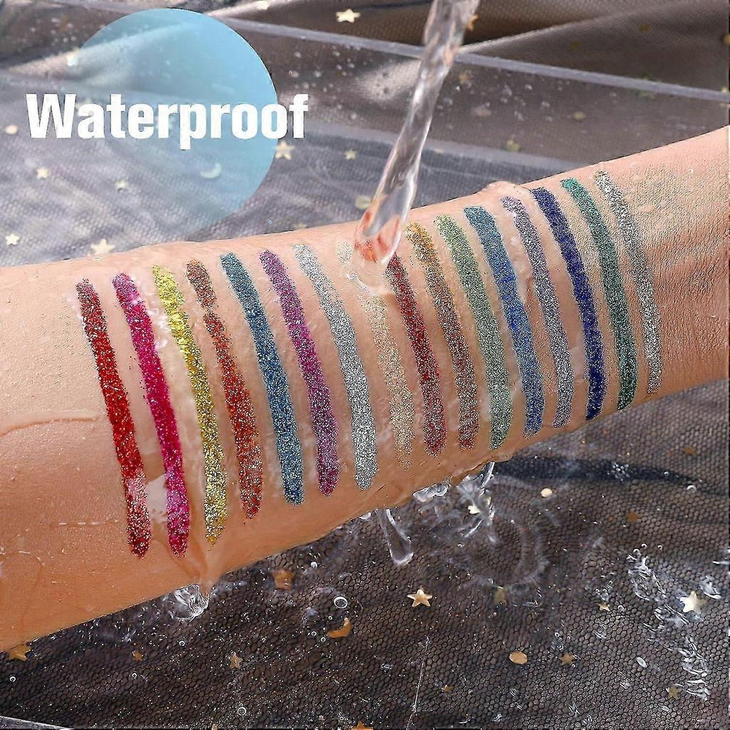 16 Colors Glitter Metallic Liquid Eyeliner Set, Waterproof Long Lasting Pigmented Shimmer Eye Liner Pencil Makeup Kit for Women