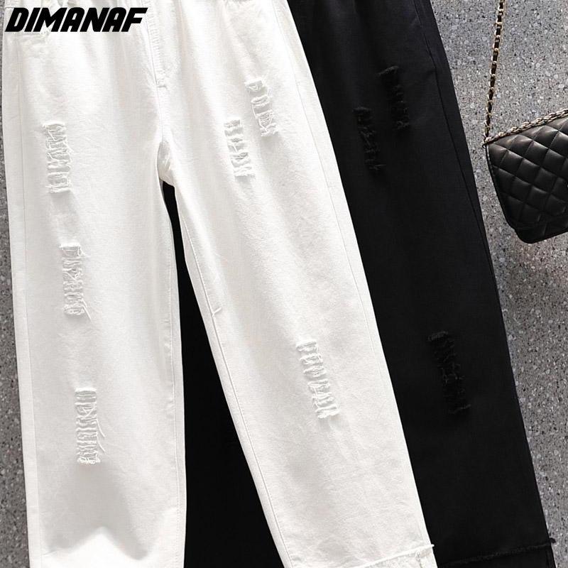 DIMANAF 2023 Plus Size Summer Jeans Capris Pants Women Elastic Pants Loose Casual Female Harem Trousers Pants White 5XL