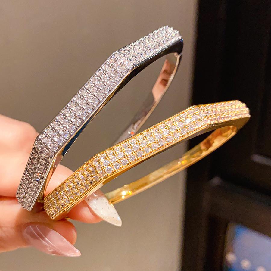 Copper Zirconia Clasp Bracelet With Geometric Design For Fashion And Office Wear