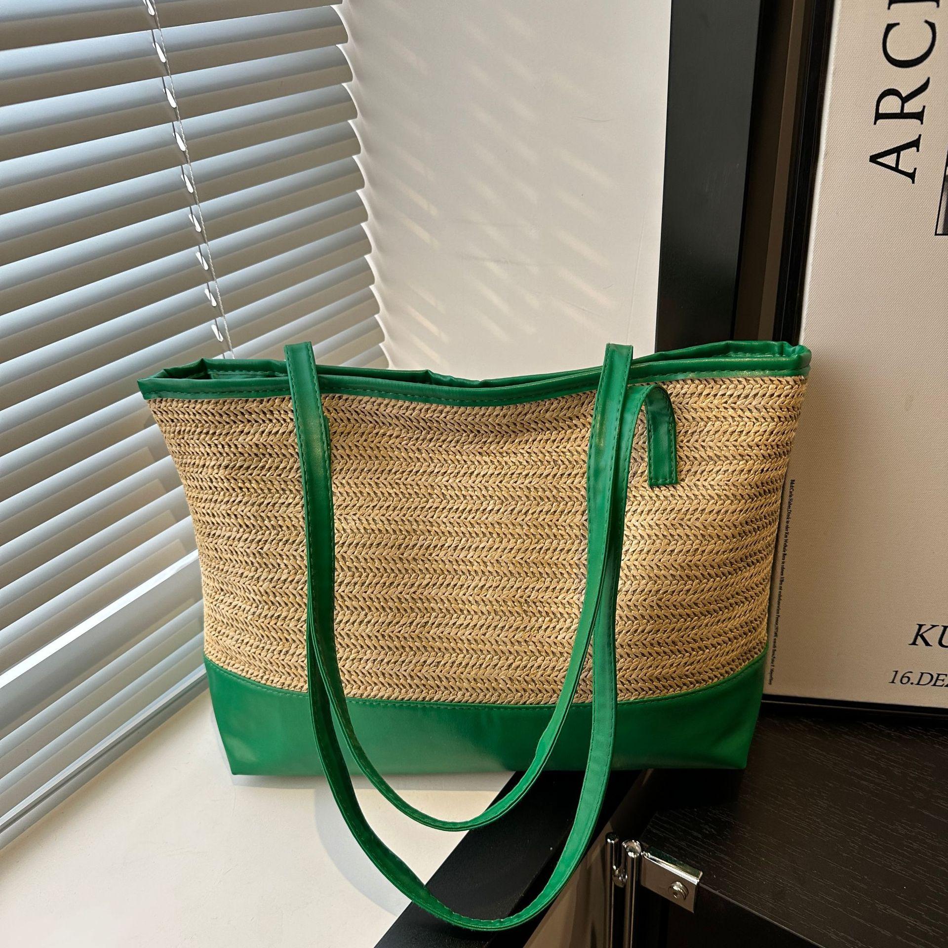 

Сумка большой вместимости женская 2025 весна и лето новая модная повседневная соломенная сумка сумка-тоут для поездок на работу сумка через плечо сумка-корзина для овощей зелёный