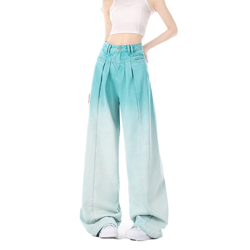 

И дофаминовые градиентные джинсы с высокой талией для женщин, милые и крутые стильные широкие брюки, свободные и повседневные брюки L светло-синий