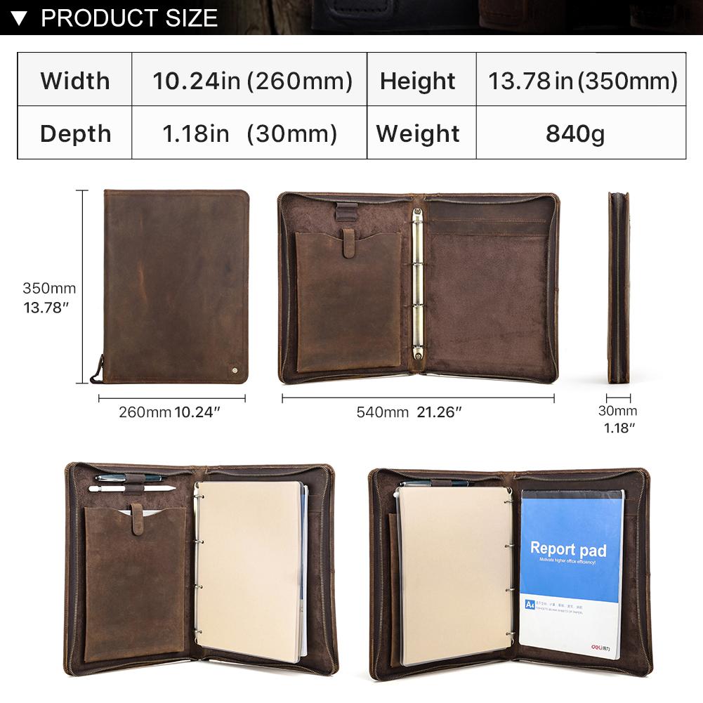 Retro Cow Leather A4 Ring Binder Folder iPad Portfolio For iPad Pro 11 Case Cover iPad Pro 7th 8th 9th 10 Th Gen Air 5 Air 4