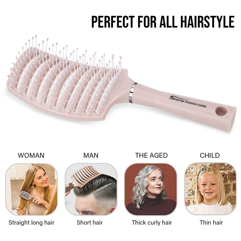 BEWAVE Hair Brush for Blow Breathable Curved Detangling Brush for Men and and Straight Pink Drying, Women, Wet, Dry, Curly, Thick, Hair,