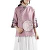 2024 Retro Chinese-Style Embroidered Cotton Linen Shirt - Women's Spring/Summer Stand-up Collar Top