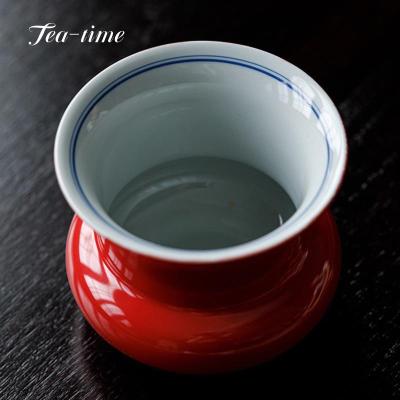 Hand Painted Ceramic Jianshui Forbidden City Red Tea Washing Bowl Residue Jar Water Bucket Chinese Big Pretty Bowl Tea Ceremony