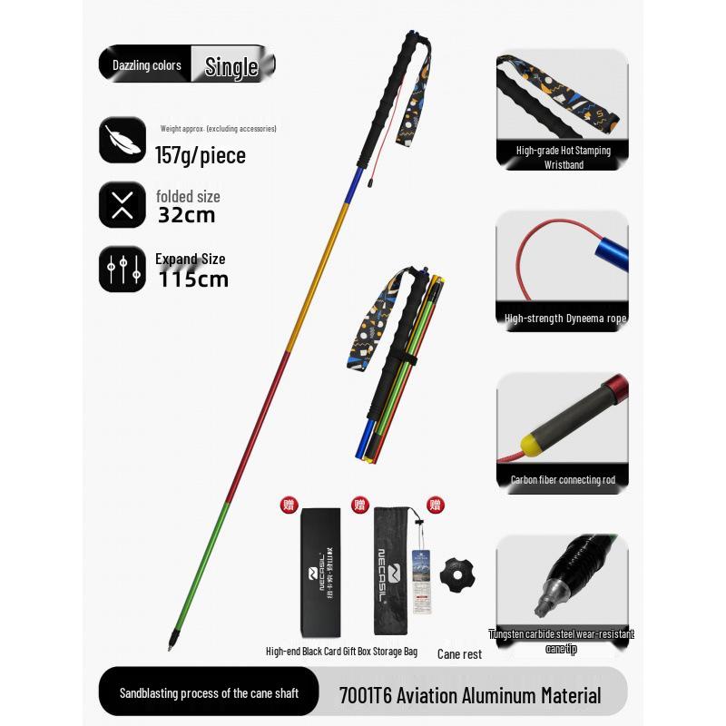 Yitu Traveler Cross-Country Folding Trekking Poles - Ultra-light Aluminum Alloy 7001, Four-Section Telescopic Hiking Sticks.