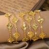Vietnamese Gold-Tone Four-Leaf Clover Bracelet for Women: Luxurious, Elegant, Luck-Infused Five-Petal Design