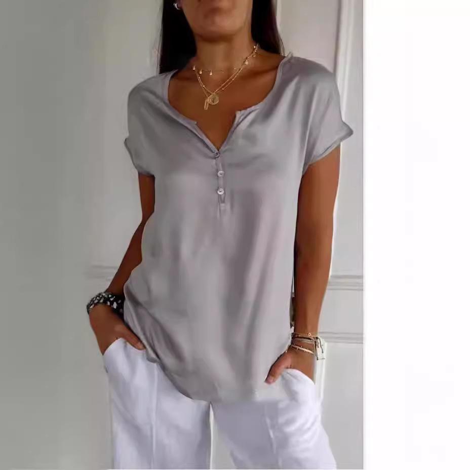 GMXIA Summer Women's Loose Casual Simple Commuter Short Sleeve Top Women