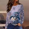 Women's Fashion Casual Slit Hem Round Neck Long Sleeve Loose Printed T-Shirt Ladies Top Christmas