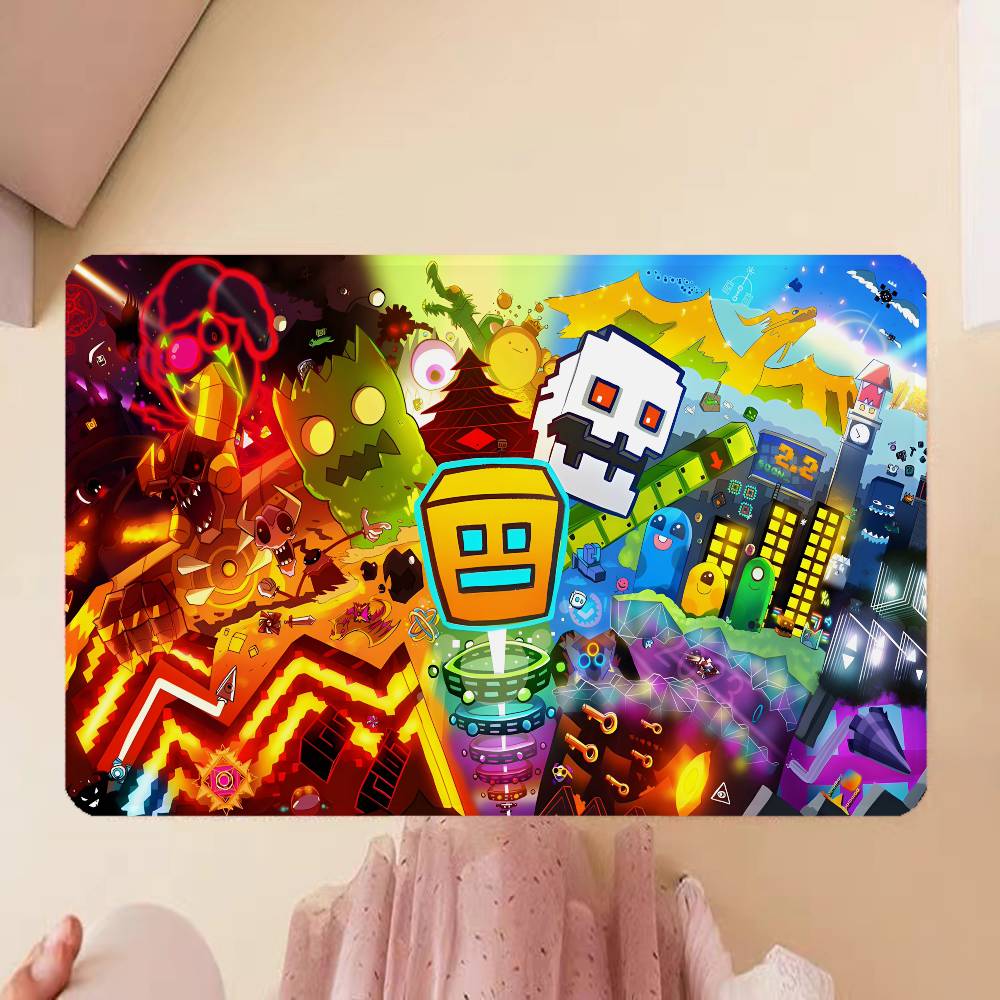 Cartoon Geometry Dash Video Game Kitchen Mat Kids Room Bedroom Decoration Balcony Anti-Slip Doormat Living Room Alfombra