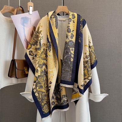 Autumn New Retro Two-color Splicing Printing Scarf Imitation Cashmere Warm Fashion Scarf Fashionable Personality Big Shawl