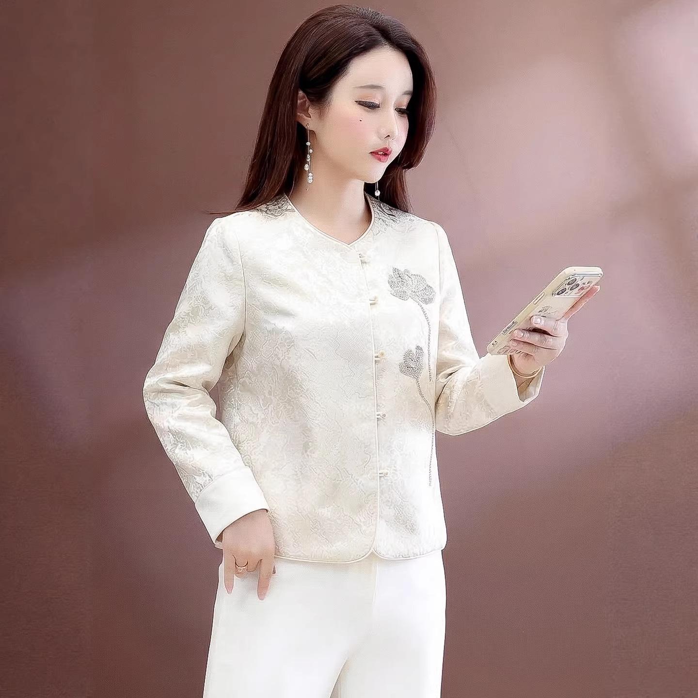 Chinese Style Floral Embroidered Slimming Mom Coat - Women s Spring 2026 Collection 3XL (150-165 jin)