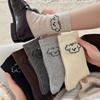 Thick Woolen Warm Socks In Grey - Children's Spring-autumn Style Mid-calf Socks, Cute Cartoon Dog Girls' Stockings
