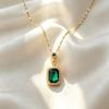 Green Geometric Square Necklace for Women, Vintage New Style, Unique Design, Daily Necklace, Versatile Pendant