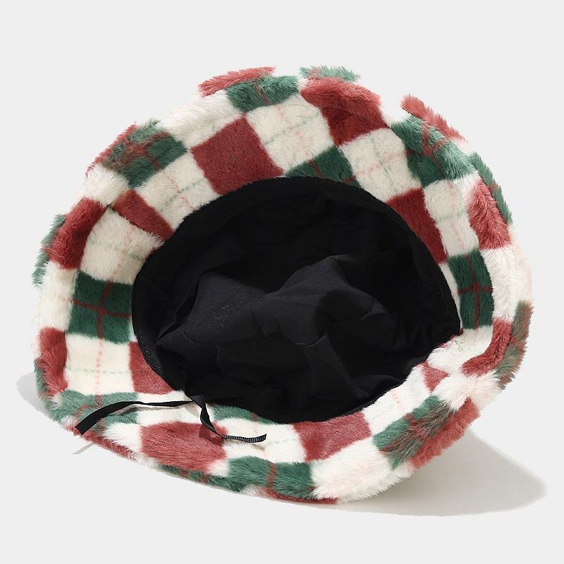 Thick Warm Plaid Fisherman Hat Outdoor Sun Protection Windproof Bucket Hat
