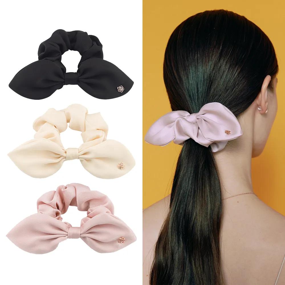 Ribbon Hair Scrunchie (Select 1 from Black/Ivory/Pink) Black RA24B09L