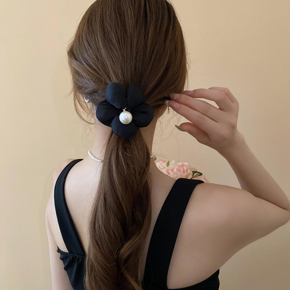 2pcs Korean Style Sponge Puff Flower Hair Claw Pearl Exaggerated Crab Clip  Daily